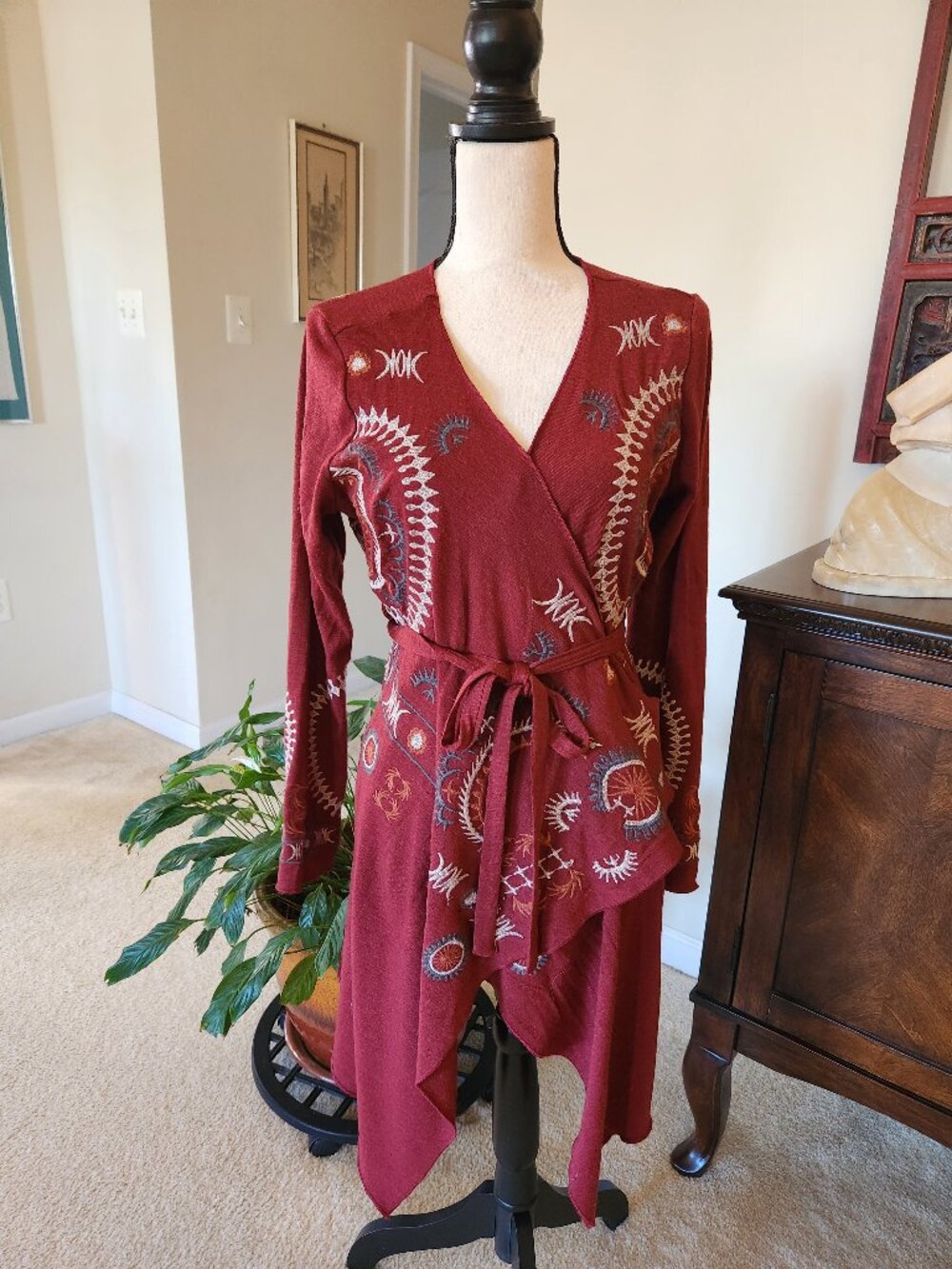 Monoreno Embroidered Asymmetrical Boho Wrap Sweater Dress